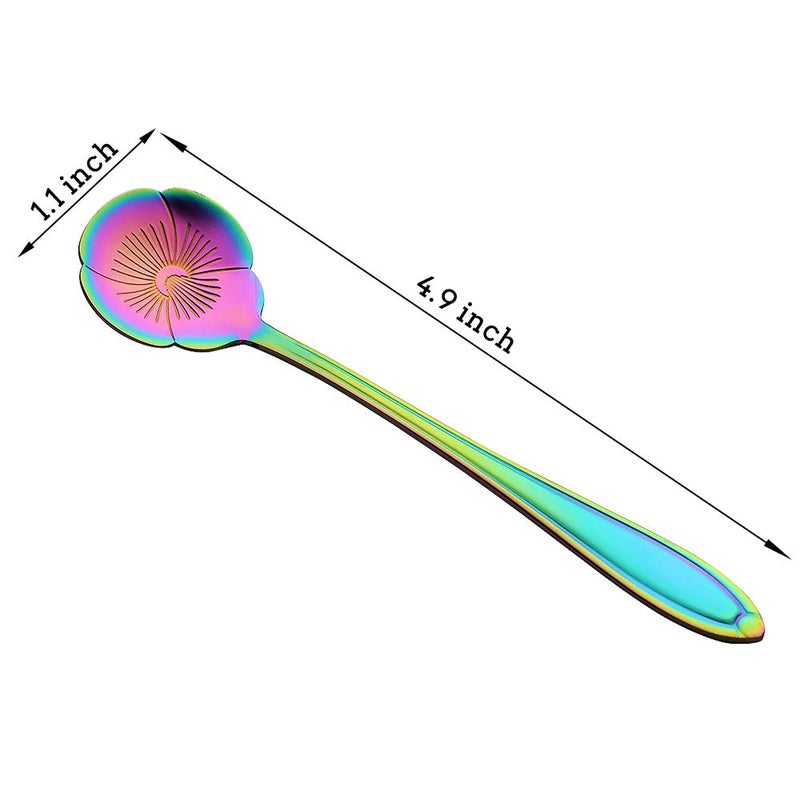 AnSaw 8 Pc Rainbow Flower Spoon Set, Stainless Steel Reusable Tea Scoops Stirring Coffee Mixing Sugar Dessert Cake Ice Cream Spoons, 4.9 Inch - Image 2